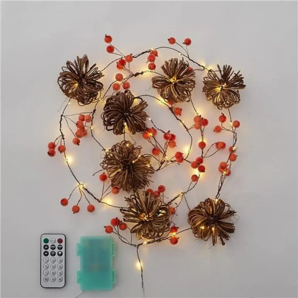 Fall Garland with Lights 10ft 30LEDs Rattan Pumpkin String Lights Battery